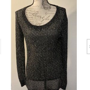 Eileen Fisher Tunic Sweater Size S/P Black White Long Sleeve Open Knit